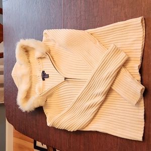 Chaps medium white zip sweater with fur hood